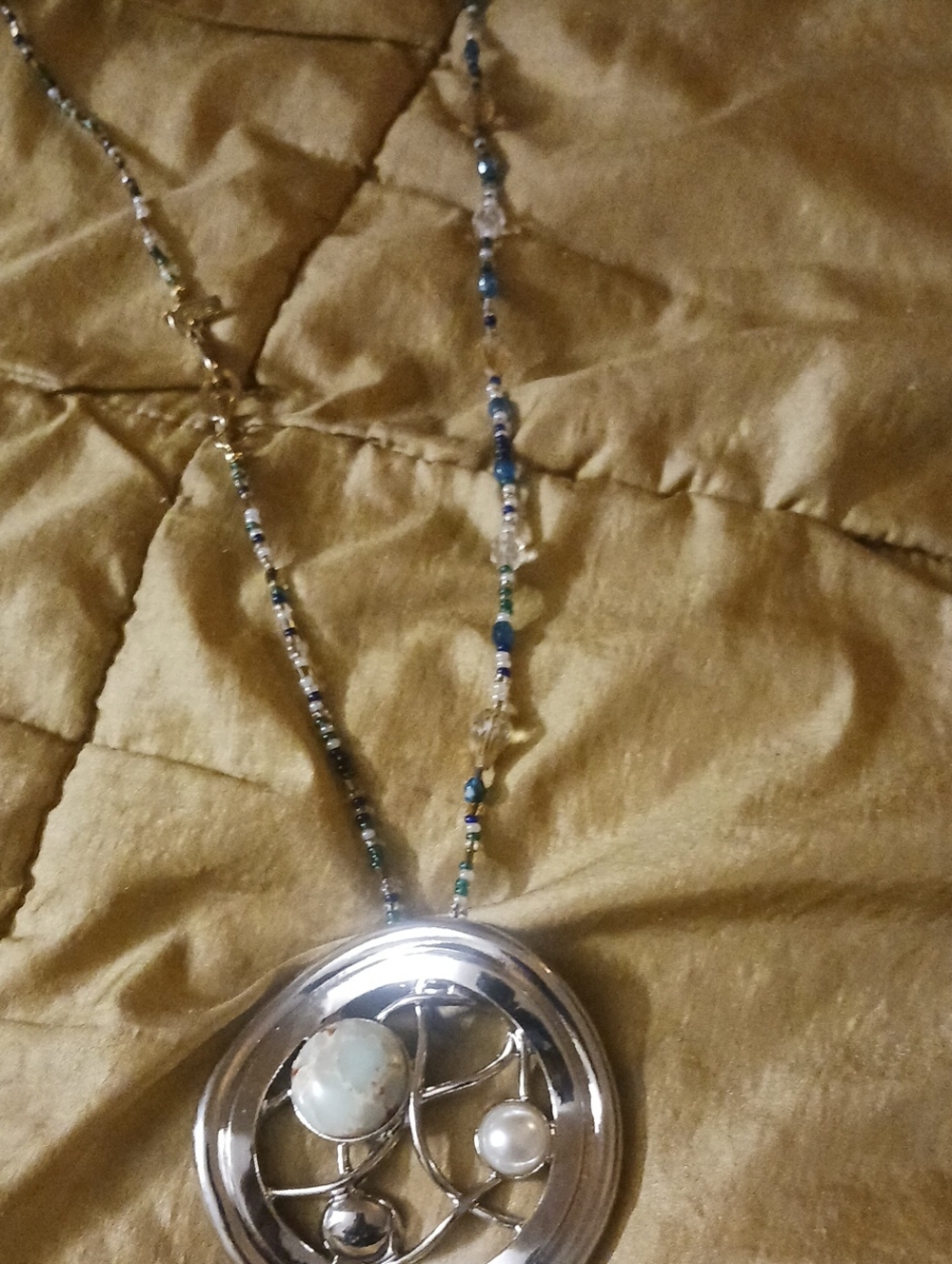 Beaded Blue and Silver Pendant Necklace